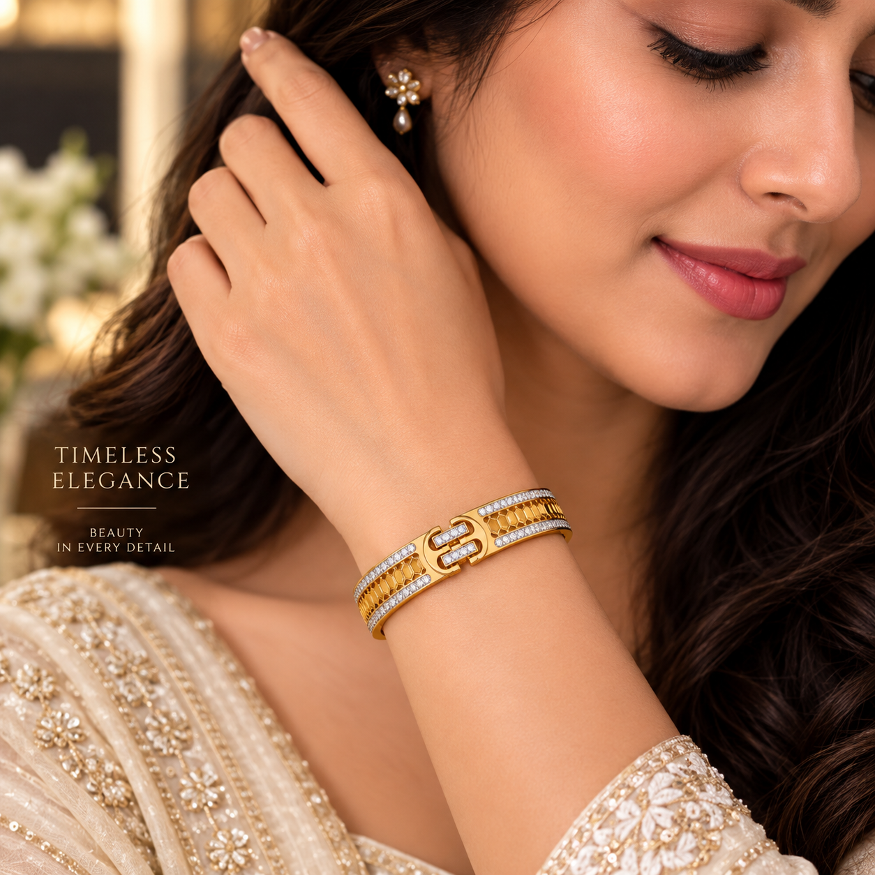 Golden Honeycomb Crystal Buckle Bracelet