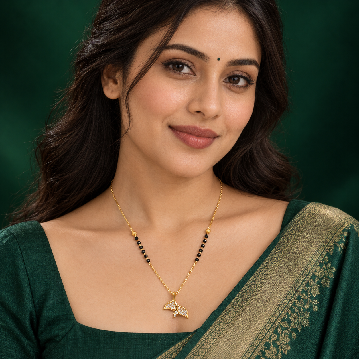 Graceful Whale Tail CZ Gold Mangalsutra