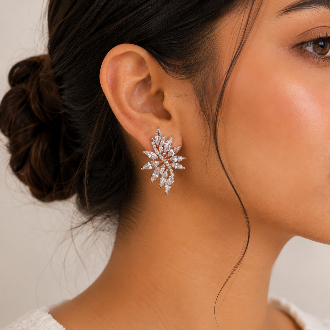 Marquise Crystal Floral Silver-Tone Statement Earrings