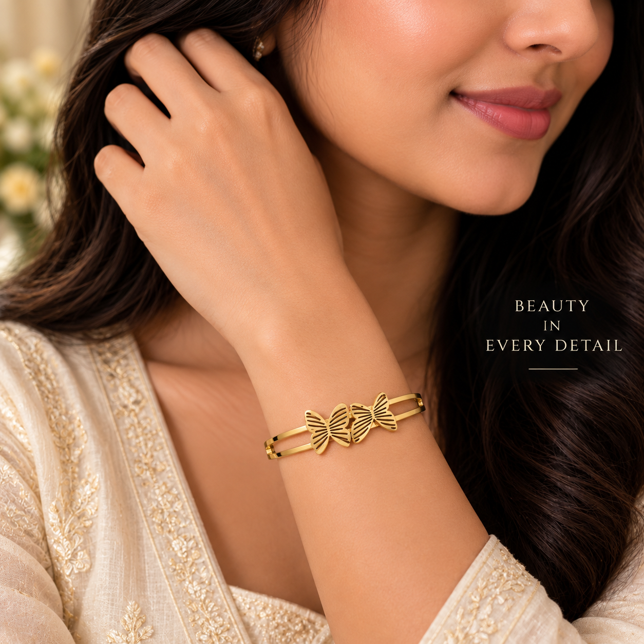 Golden Double Butterfly Bangle Bracelet
