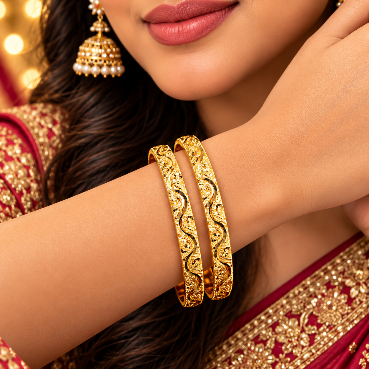 Recessed Wave Gold-Tone Bangles – Set of 2