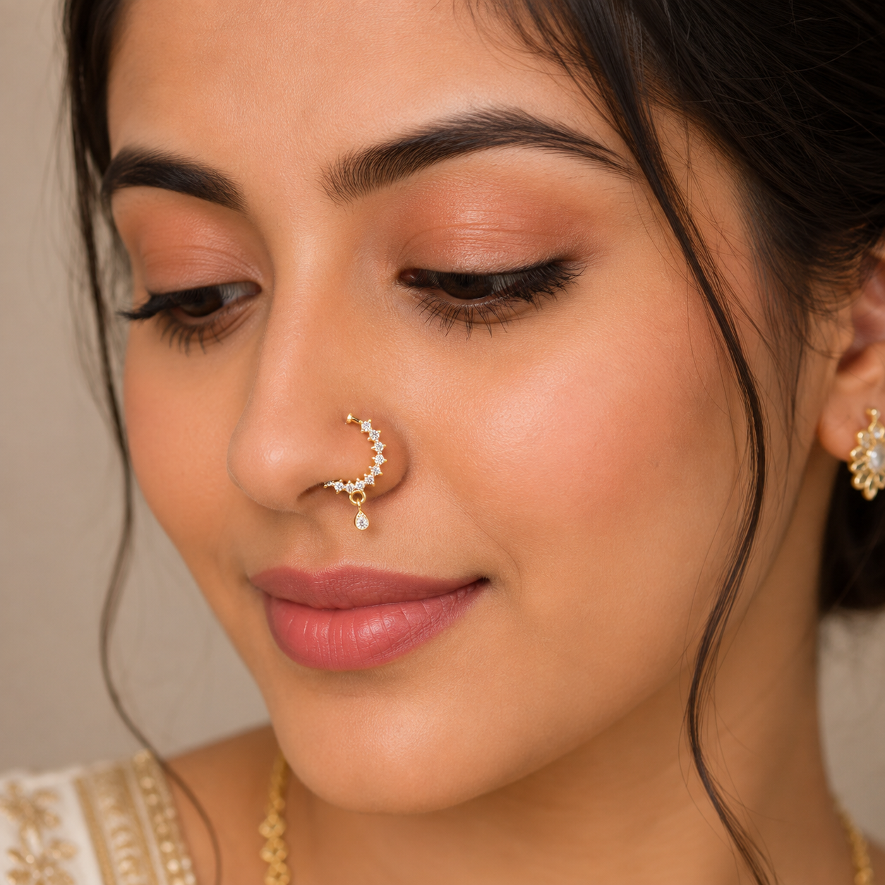 Clear Crystal-Style Curved Nose Ring with Teardrop