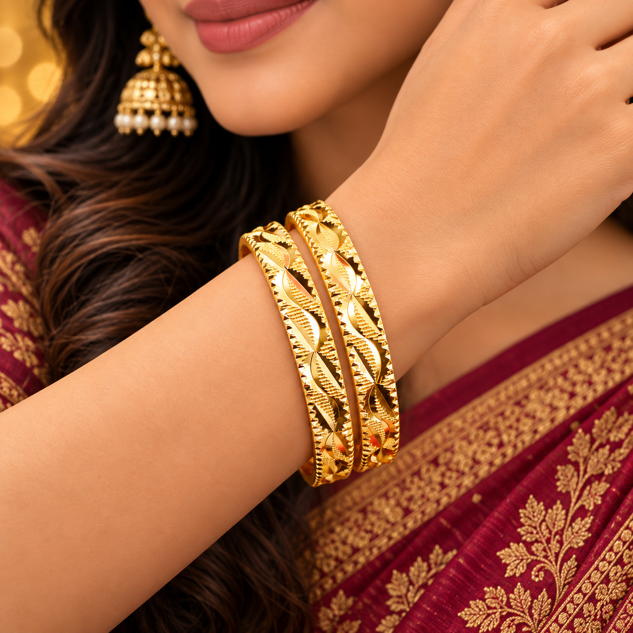 Gold-Tone Leaf Wave Bangles