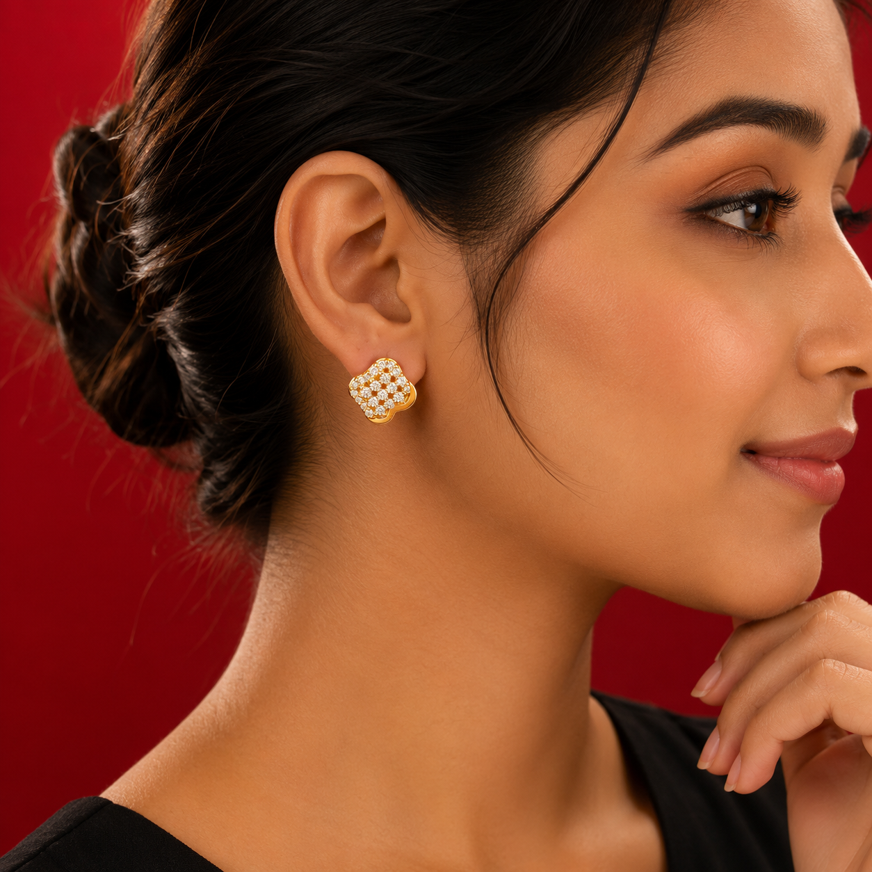 Crystal Clover Gold-Tone Stud Earrings