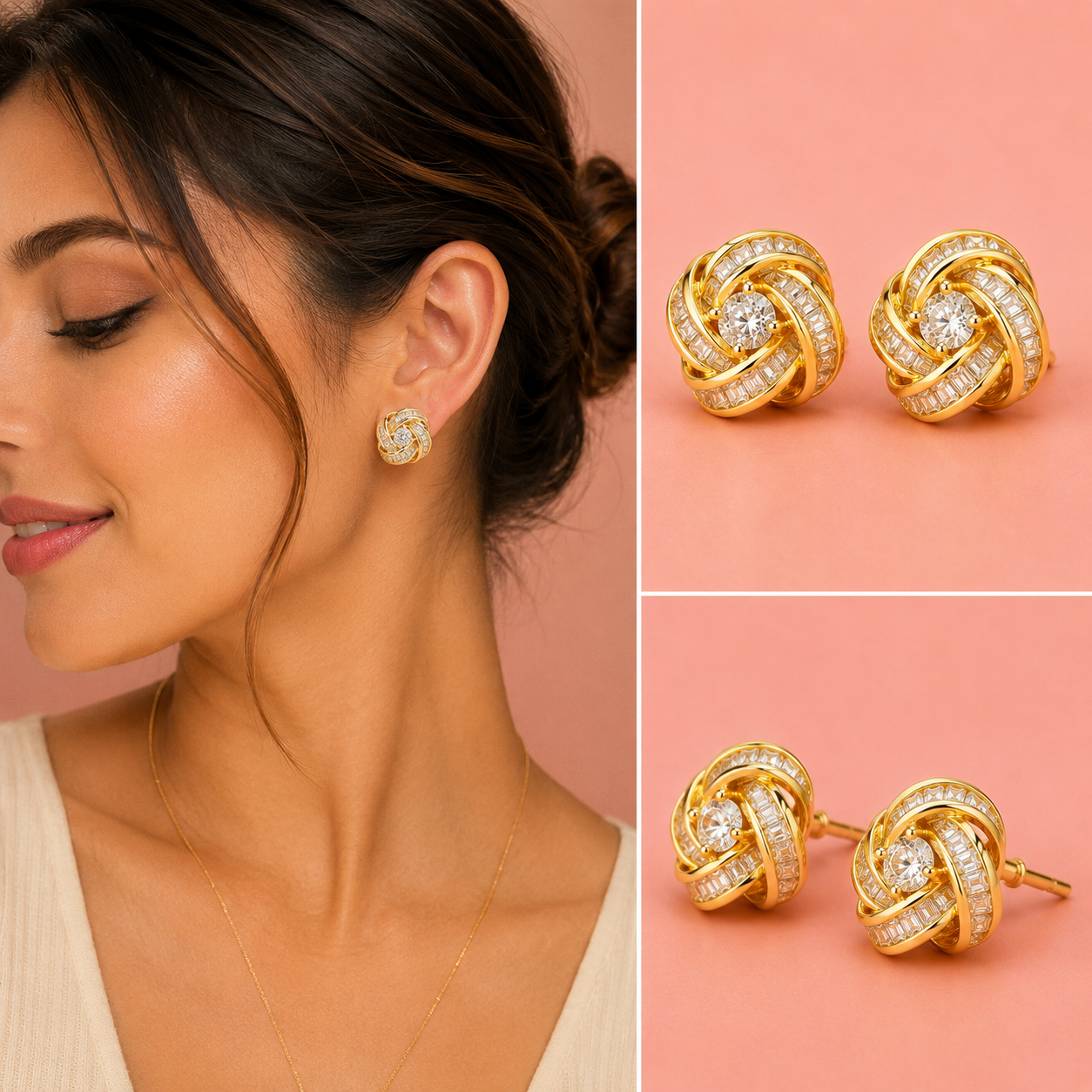 Crystal Love-Knot Gold-Tone Stud Earrings