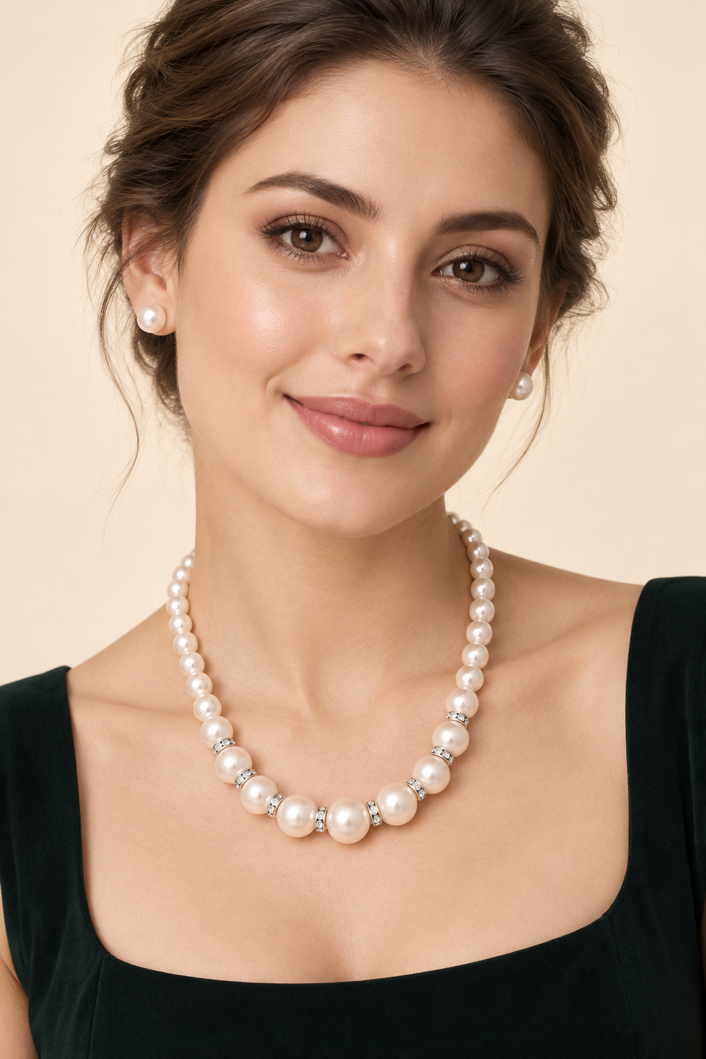 Elegant White Pearl-Style Necklace & Stud Earrings Set