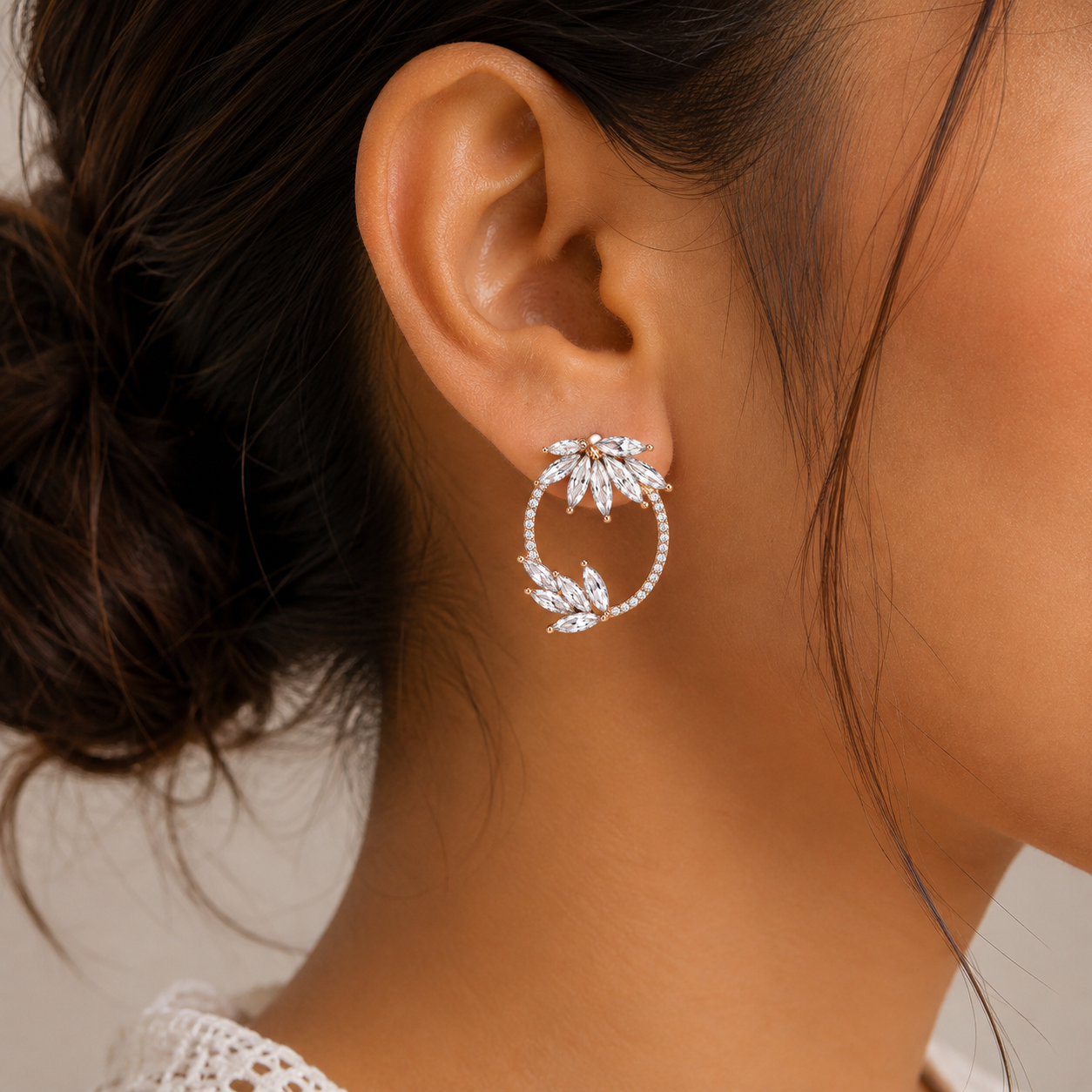 Crystal Leaf Wreath Gold-Tone Earrings