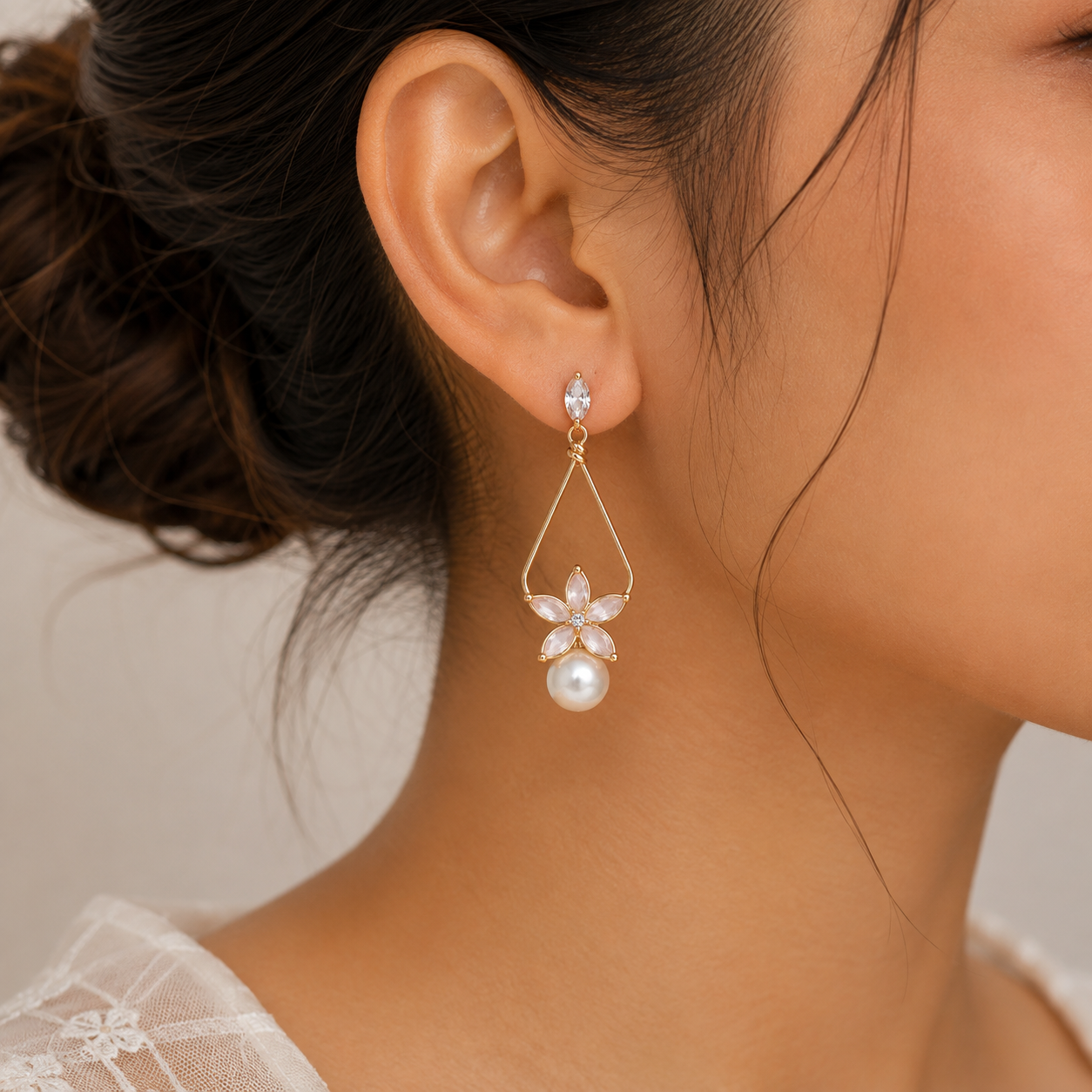 Blush Blossom Pearl Drop Gold-Tone Earrings