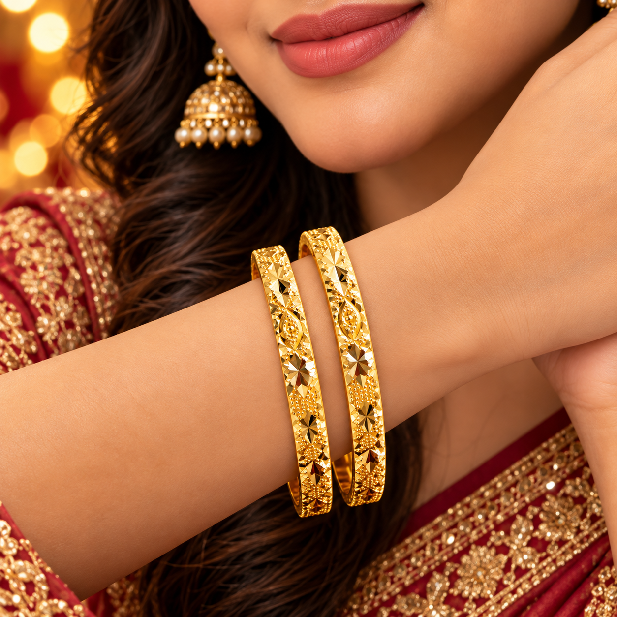 Faceted Starburst Gold-Tone Bangles – Set of 2