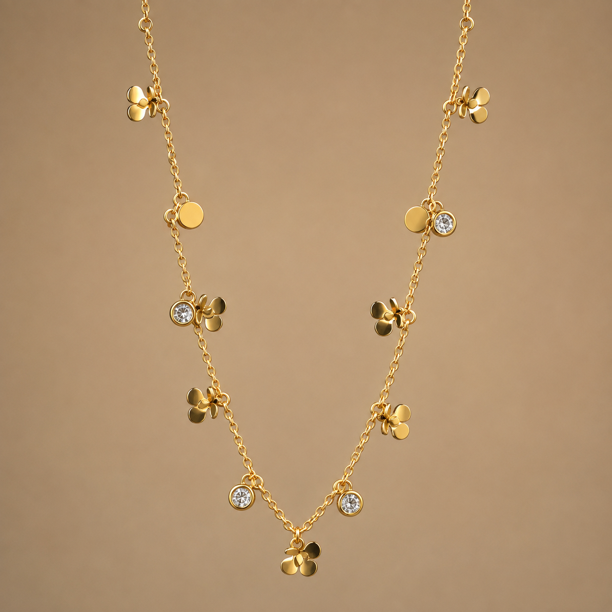 Dainty Gold Floral Charm Necklace