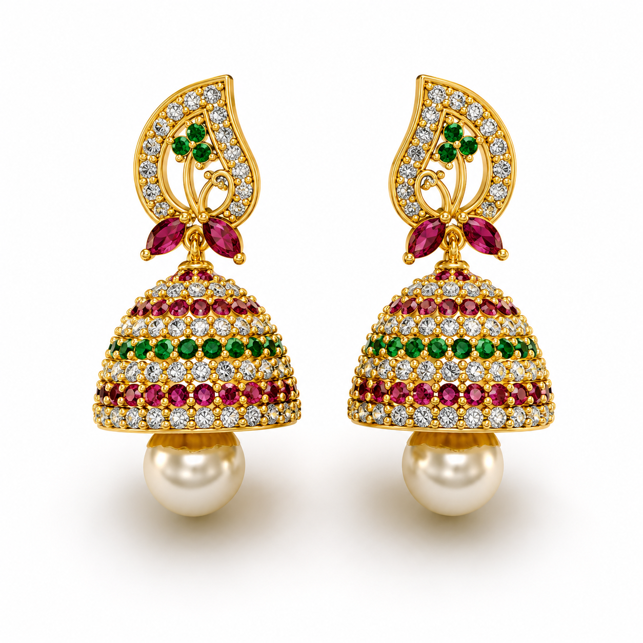 Multicolor Gold-Plated Jhumka Earrings with Pearl Drop