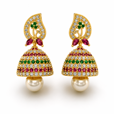 Multicolor Gold-Plated Jhumka Earrings with Pearl Drop