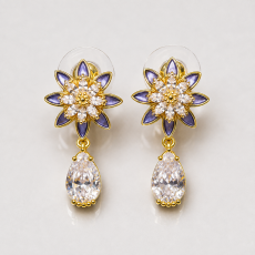 Royal Blue Floral Crystal Drop Earrings
