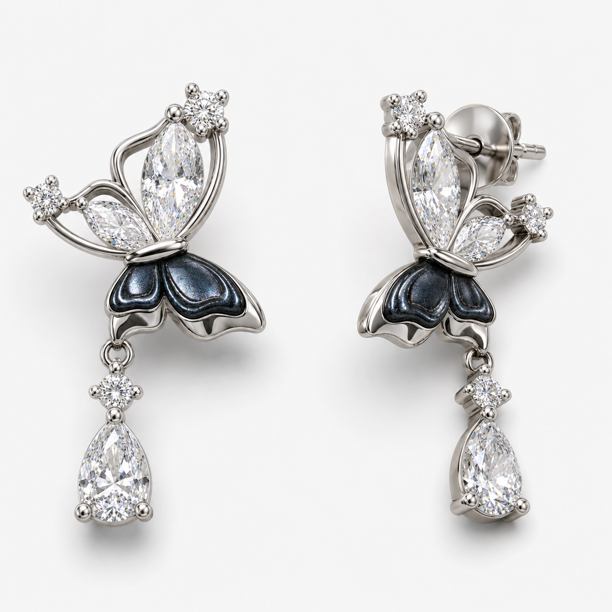Midnight Bloom Crystal Butterfly Drop Earrings