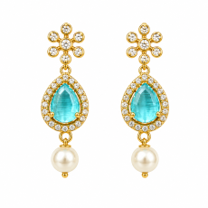 Aqua Teardrop Pearl Drop Earrings