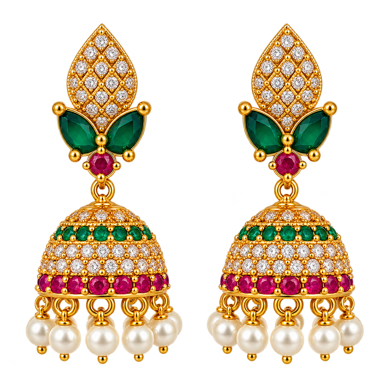 Emerald & Ruby Gold-Plated Jhumka Earrings