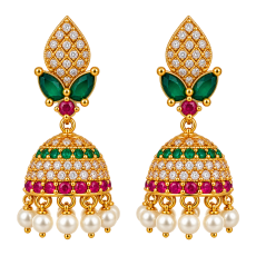 Emerald & Ruby Gold-Plated Jhumka Earrings
