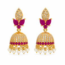Royal Magenta Stone & Pearl Jhumka Earrings