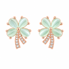 Mint Green Clover Crystal Drop Earrings