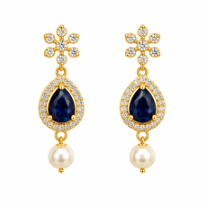 Royal Blue Teardrop Pearl Crystal Earrings