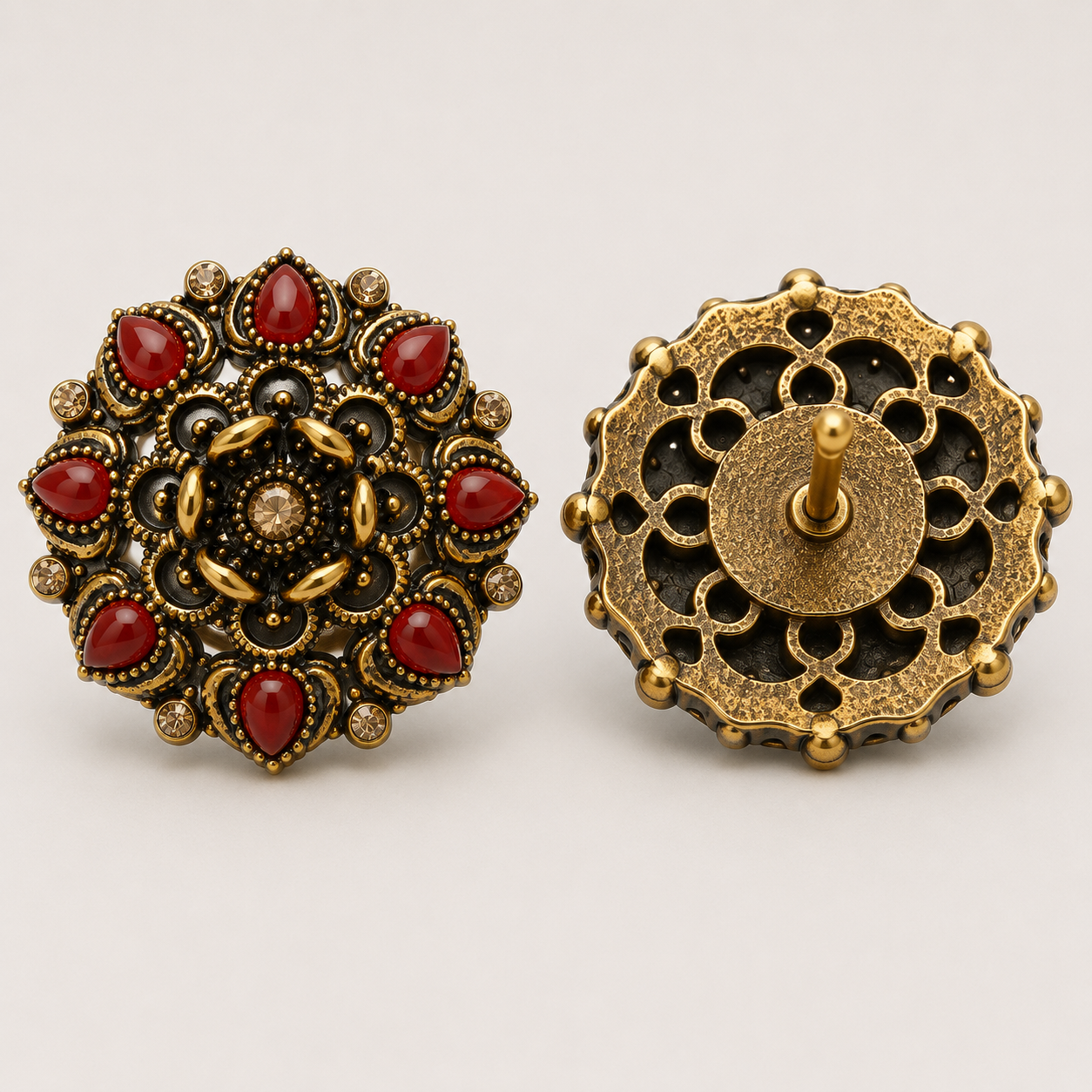 Antique Gold & Red Gemstone Ornamental Brooch
