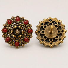 Antique Gold & Red Gemstone Ornamental Brooch