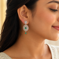 Elegant Emerald Floral Drop Earrings