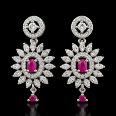 Elegant Ruby & Diamond Floral Drop Earrings