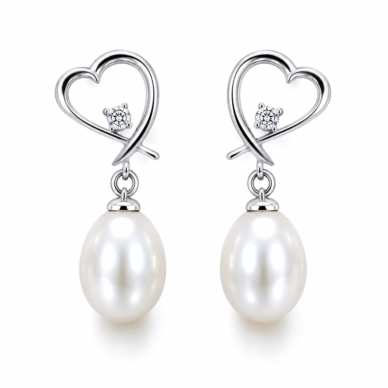 Heart-Shaped Pearl Drop Earrings