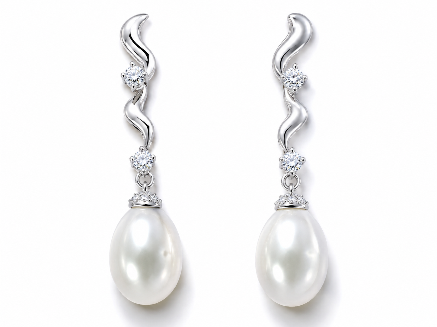 Pearl Drop Silver-Tone Crystal Earrings