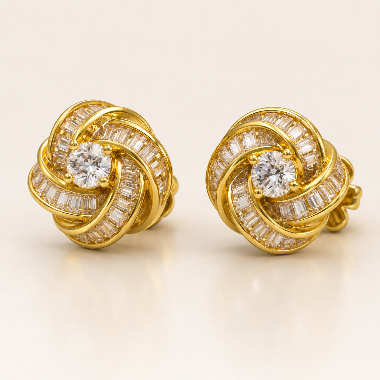 Golden Spiral Crystal Stud Earrings