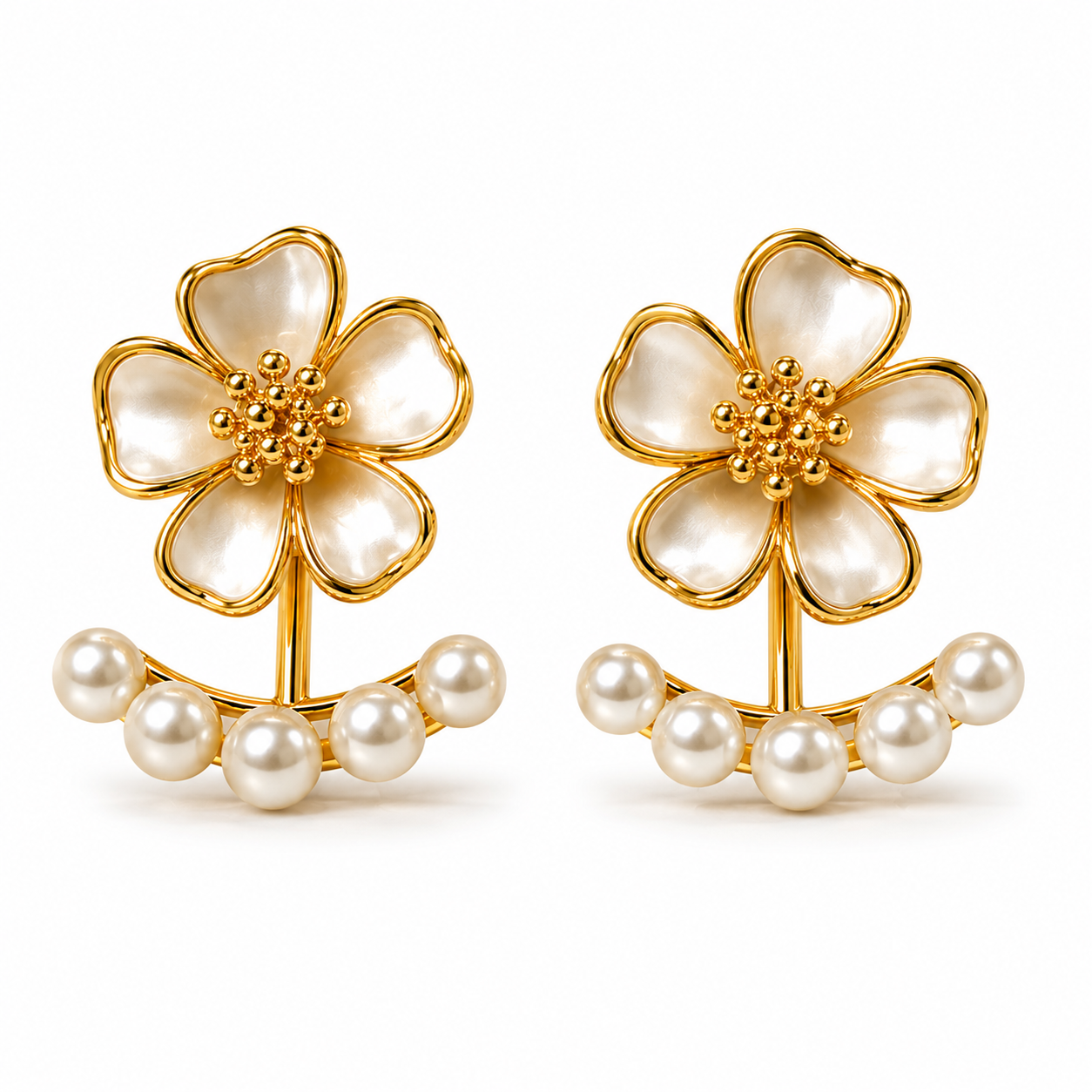 Golden Pearl Flower Earrings  Slug *