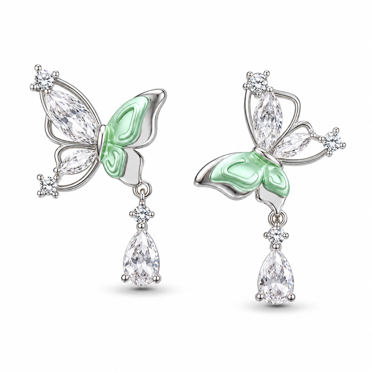 Green Butterfly Crystal Drop Earrings
