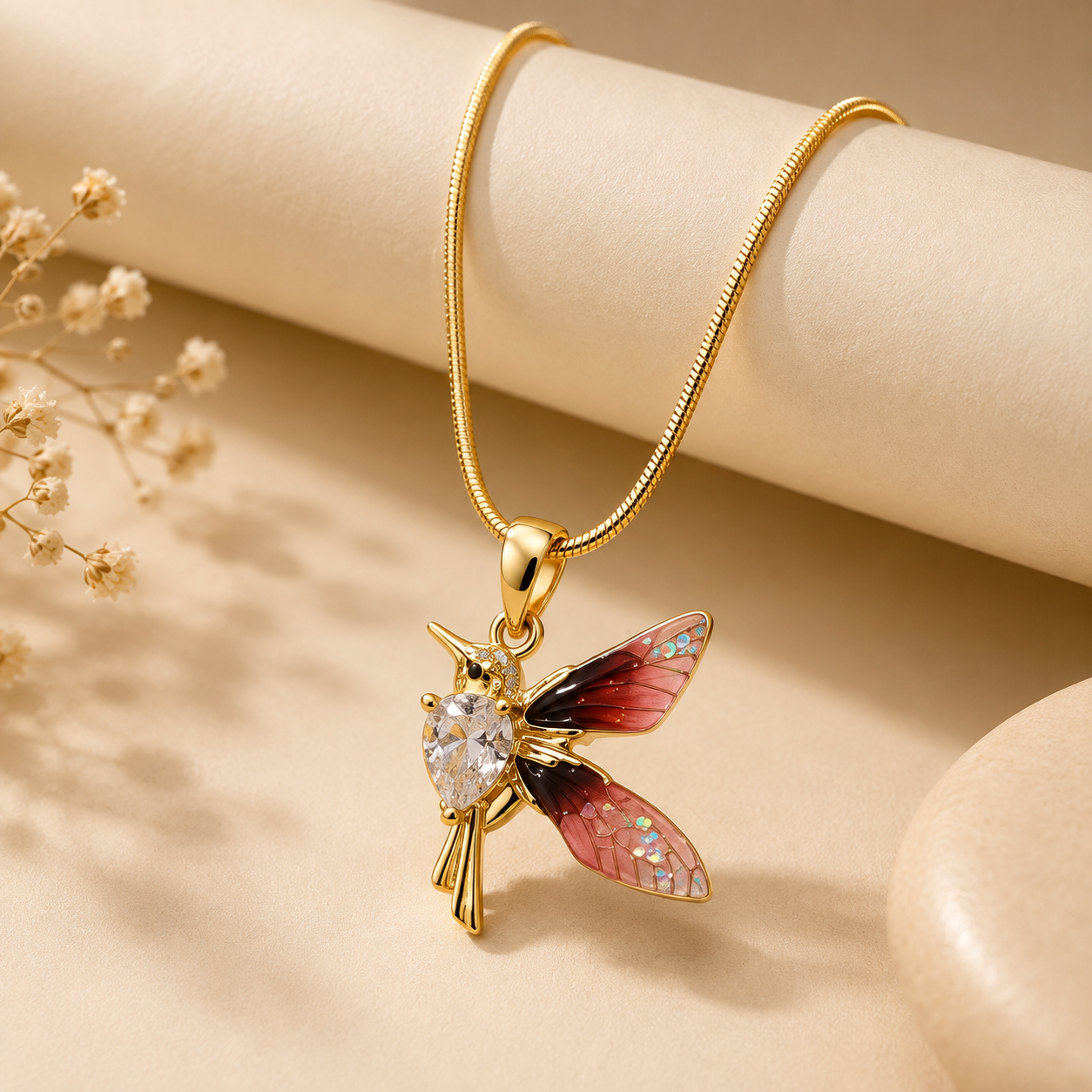Rosewing Hummingbird Crystal Necklace