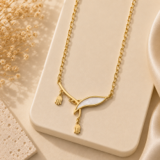 Ivory Leaf Hamsa Charm Necklace