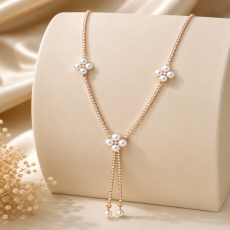 Rose-Gold Pearl Blossom Y-Drop Necklace