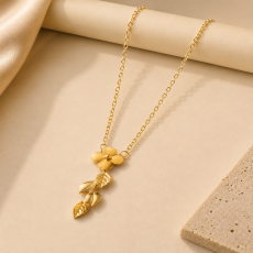 Golden Bloom Floral Leaf Drop Necklace