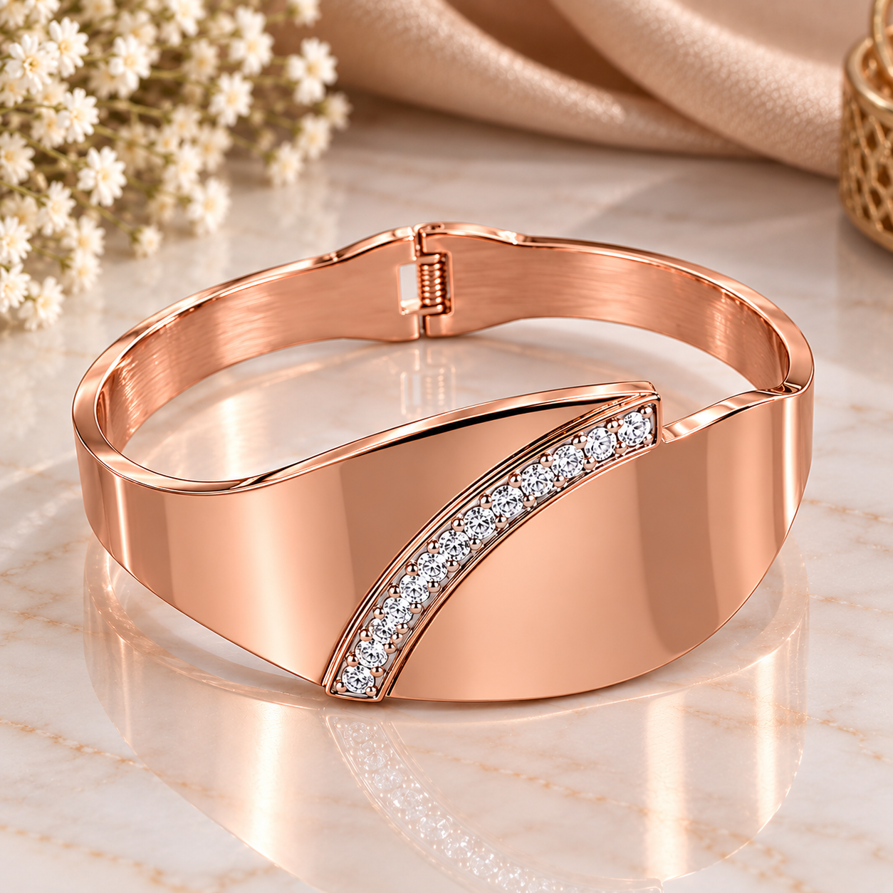 Rose Arc Crystal Cuff Bracelet