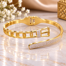 Golden Geometric Crystal Cuff Bracelet