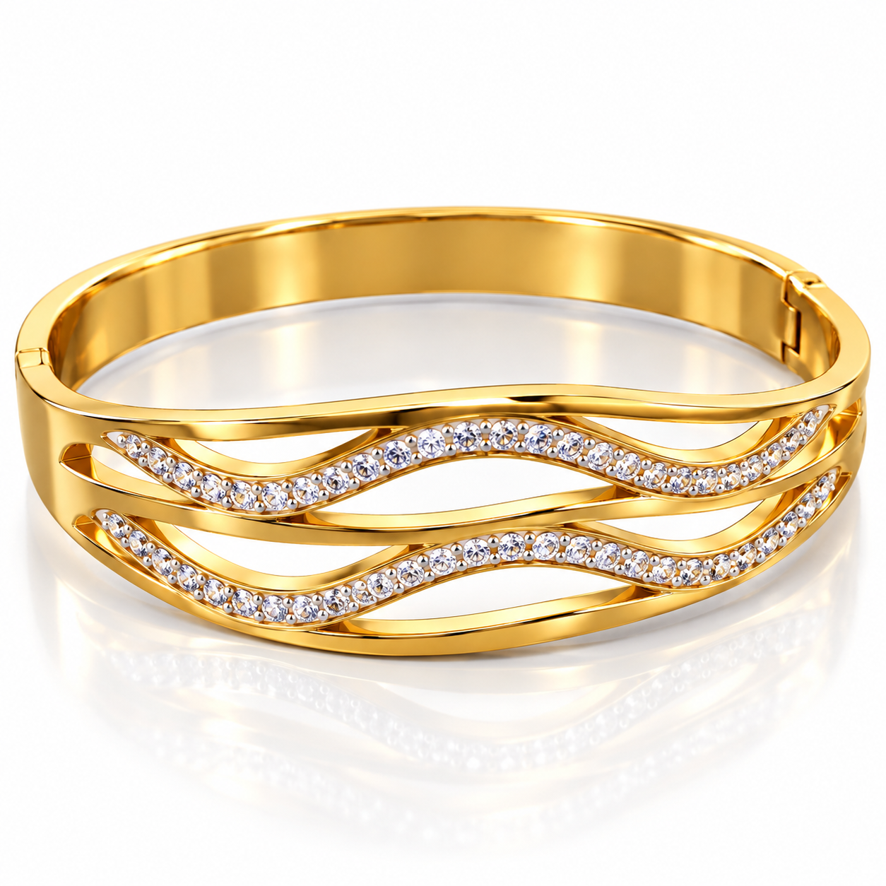 Golden Wave Crystal Bangle Bracelet