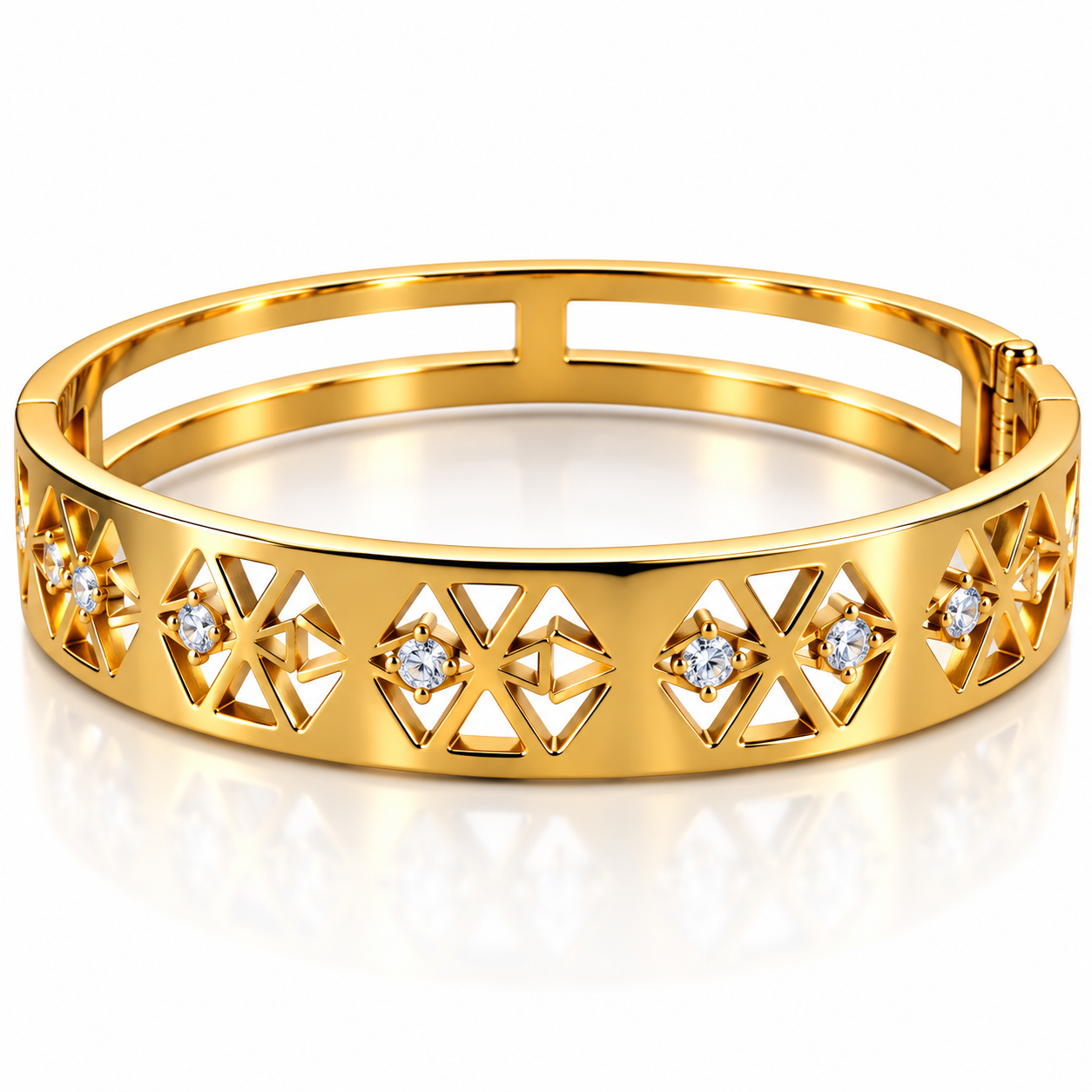 Golden Geometric Crystal Cutwork Bangle