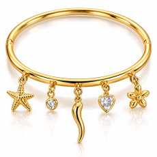 Golden Five-Charm Crystal Bangle Bracelet
