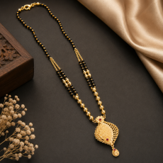 Traditional Double-Line Black Bead Pendant Mangalsutra