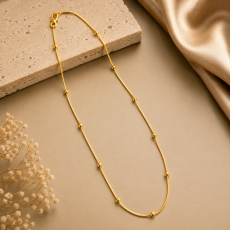 Golden Minimal Beaded Station Neck Chain