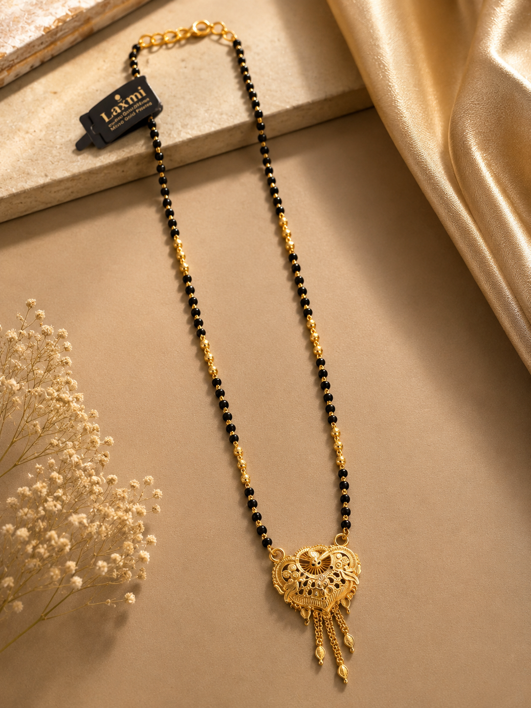 Traditional Long Black Bead Filigree Mangalsutra