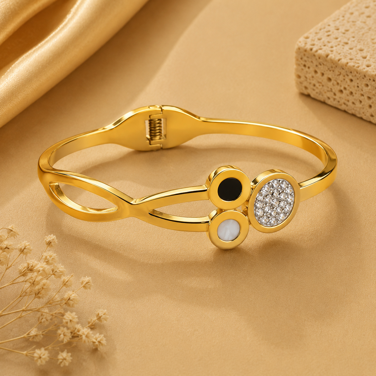 Golden Trio Circle Crystal Infinity Bracelet
