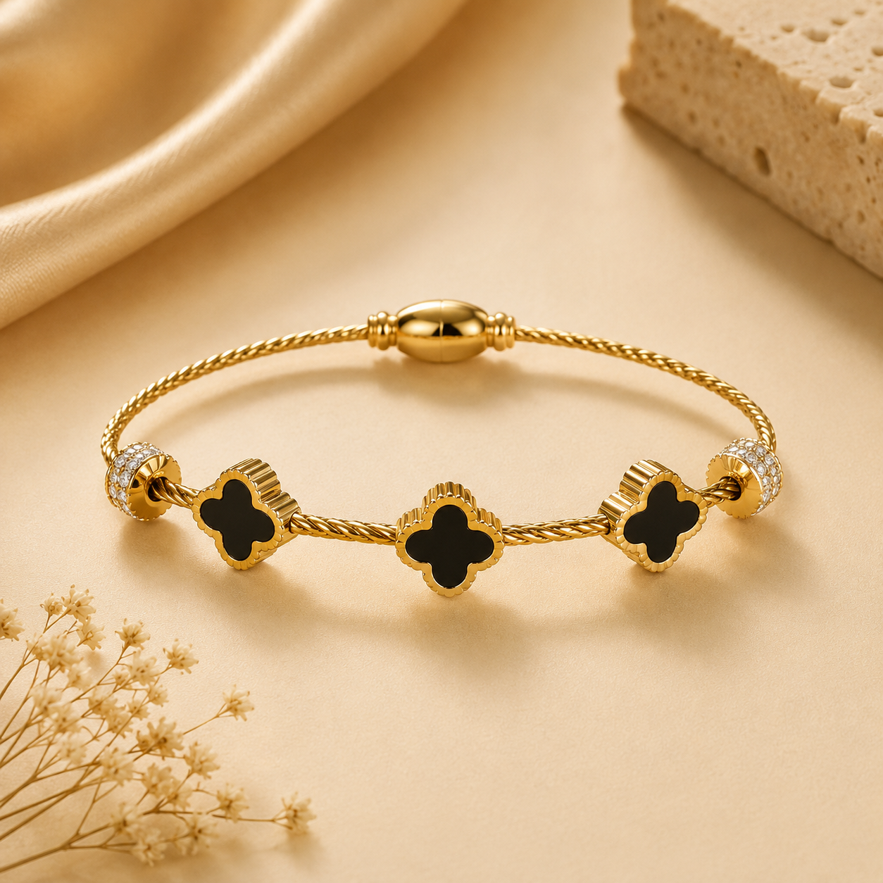 Golden Black Clover Station Bracelet