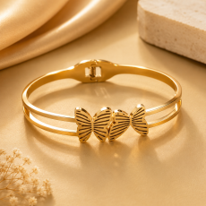 Golden Double Butterfly Bangle Bracelet