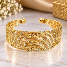 Golden Woven Multi-Strand Open Cuff Bracelet