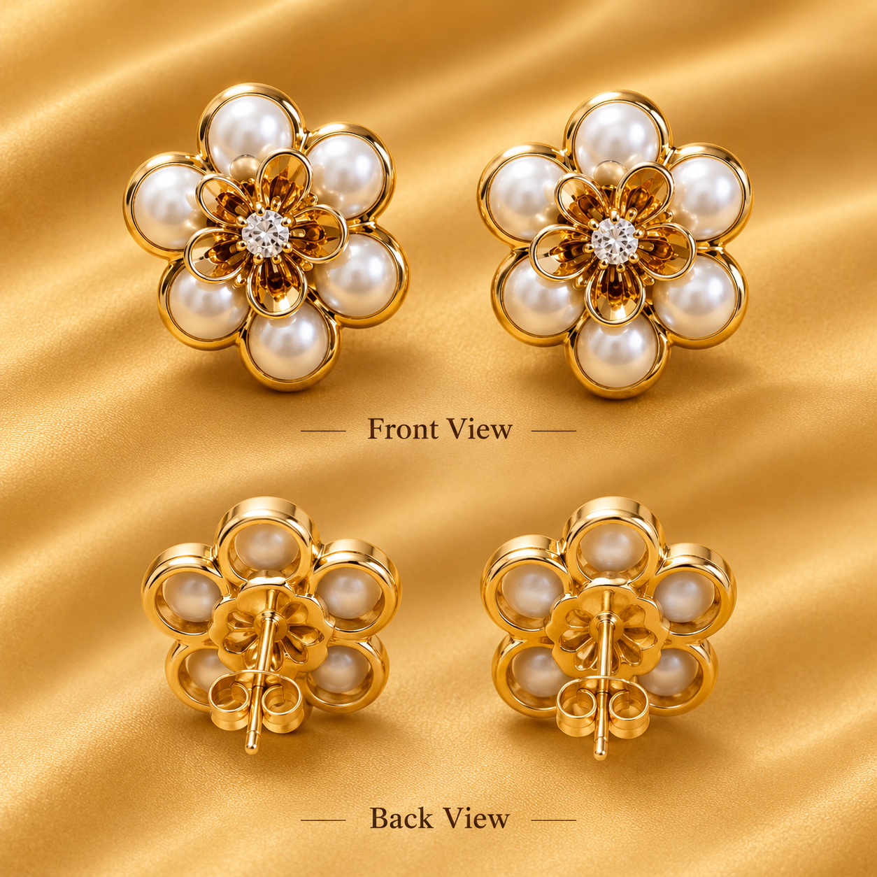 Elegant Pearl Flower Stud Earrings